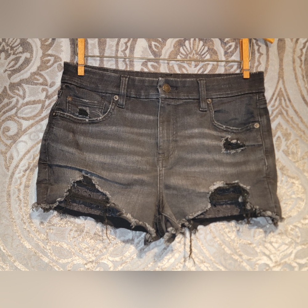 American Eagle Black Distressed Jean Shorts